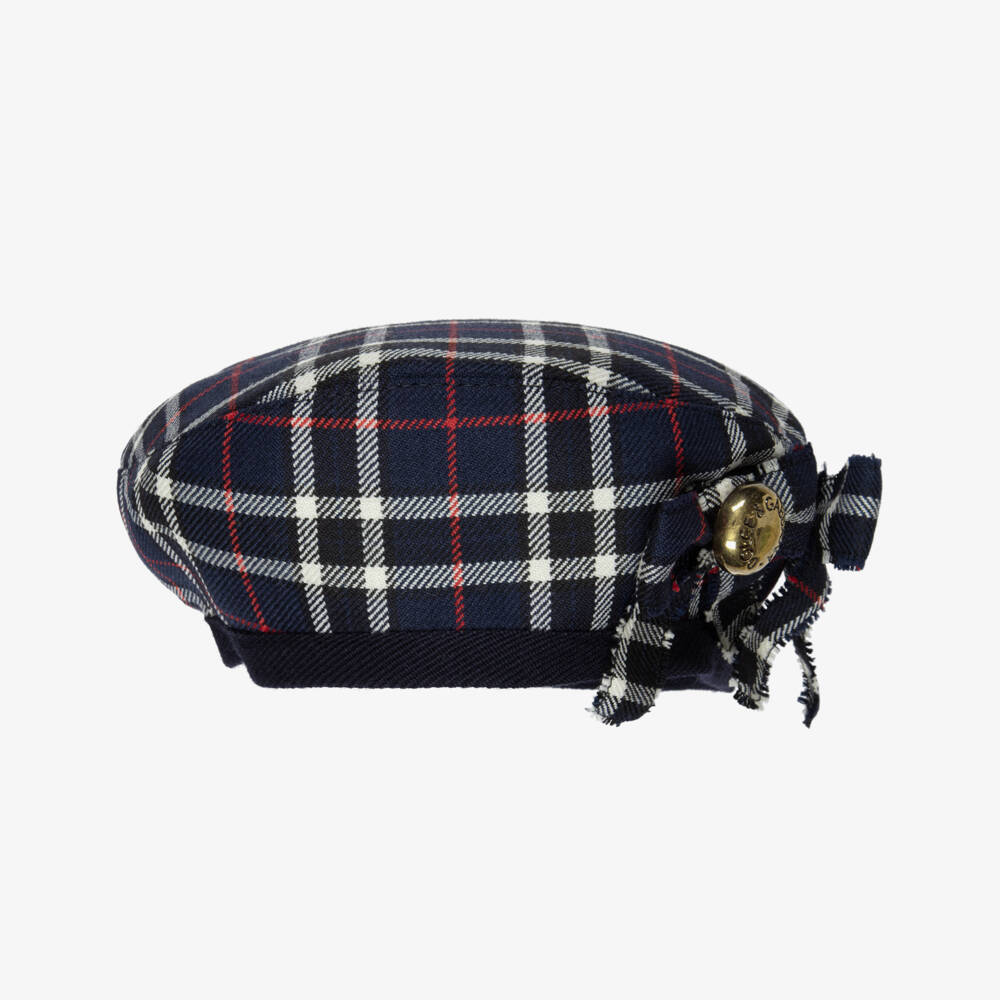 Dolce & Gabbana-Girls Navy Blue Tartan Check Wool Beret | Childrensalon