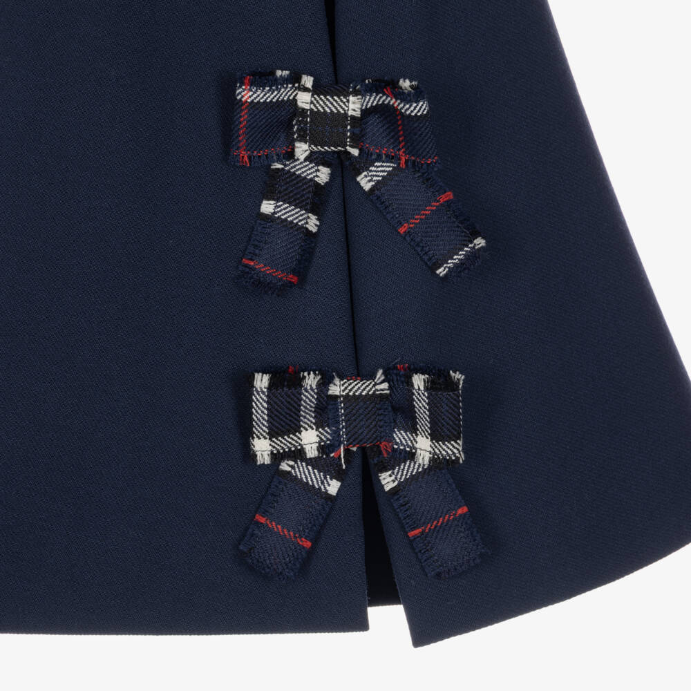 Dolce & Gabbana-Girls Navy Blue Wool Crepe Dress with Bows | Childrensalon