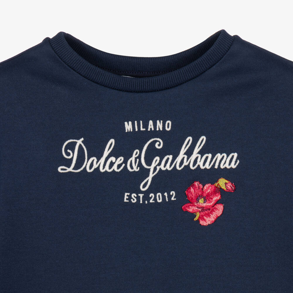 Dolce & Gabbana-Girls Navy & Red Poppy Print Cotton Dress | Childrensalon