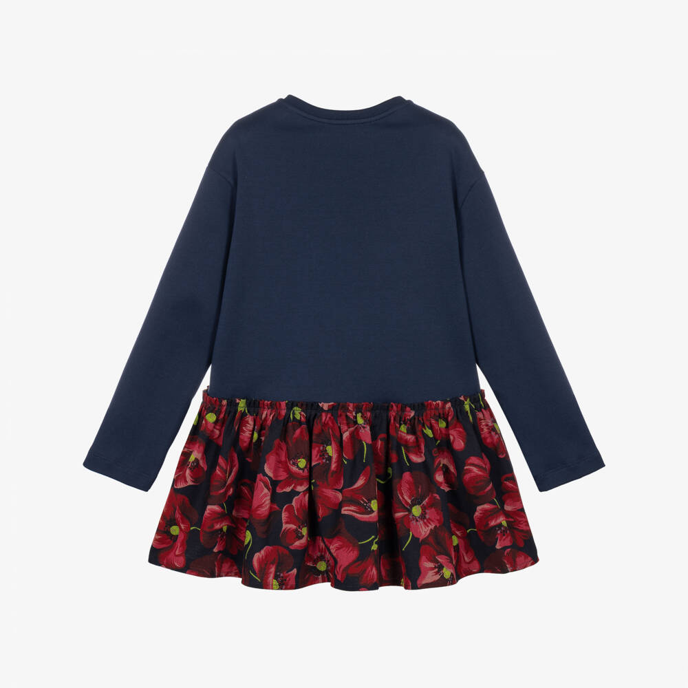 Dolce & Gabbana-Girls Navy & Red Poppy Print Cotton Dress | Childrensalon