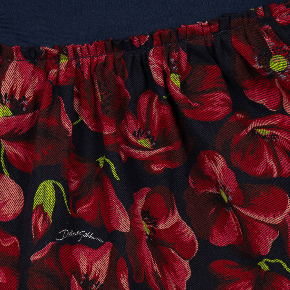Dolce & Gabbana-Girls Navy & Red Poppy Print Cotton Dress | Childrensalon