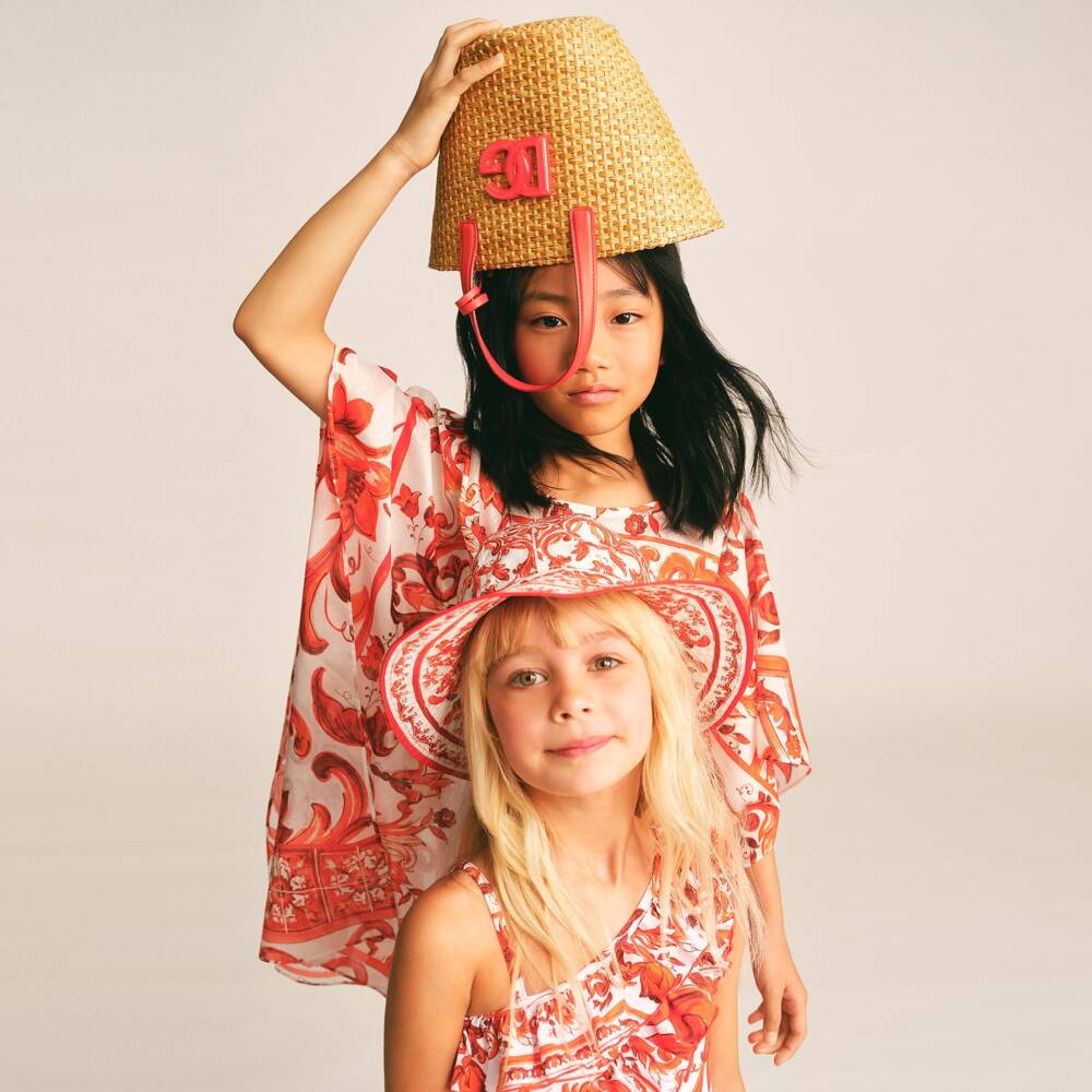 Dolce & Gabbana-Girls Orange Majolica Print Beach Kaftan | Childrensalon