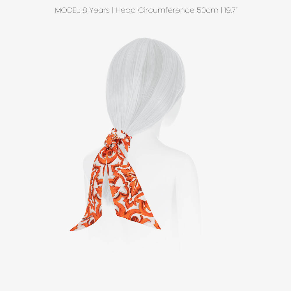 Dolce & Gabbana-Girls Orange Majolica Print Cotton Poplin Scrunchie | Childrensalon