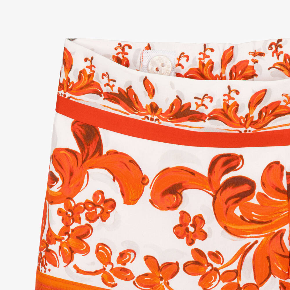Dolce & Gabbana-Girls Orange Majolica Print Cotton Poplin Skirt | Childrensalon