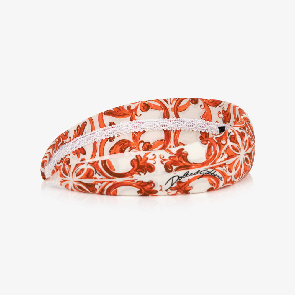 Dolce & Gabbana-Girls Orange Majolica Print Hairband | Childrensalon