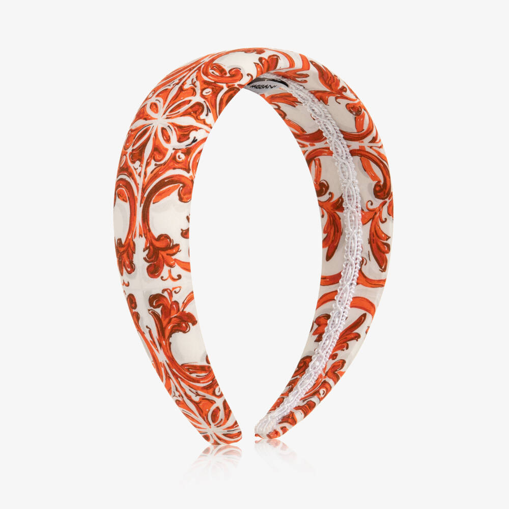 Dolce & Gabbana-Girls Orange Majolica Print Hairband | Childrensalon