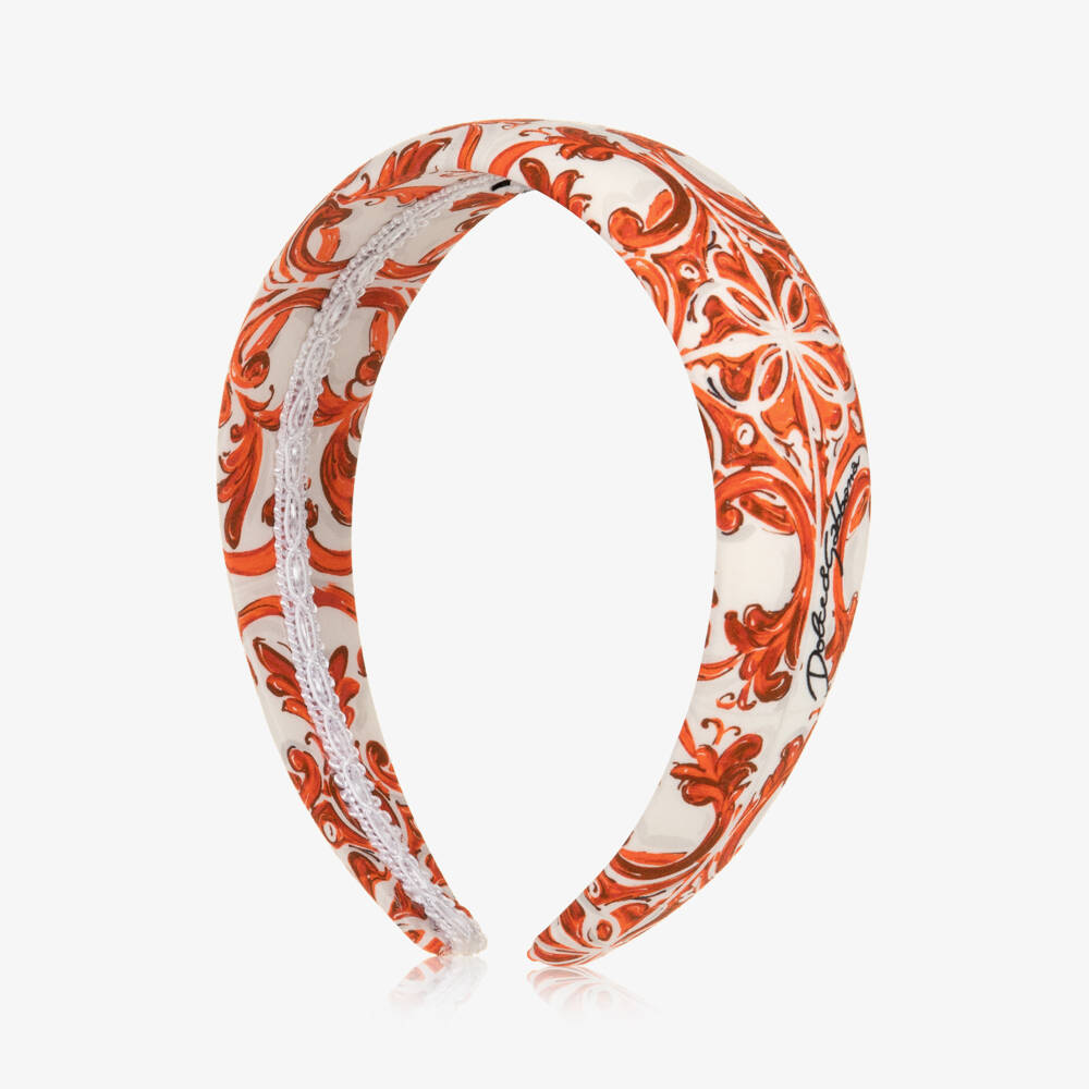 Dolce & Gabbana-Girls Orange Majolica Print Hairband | Childrensalon