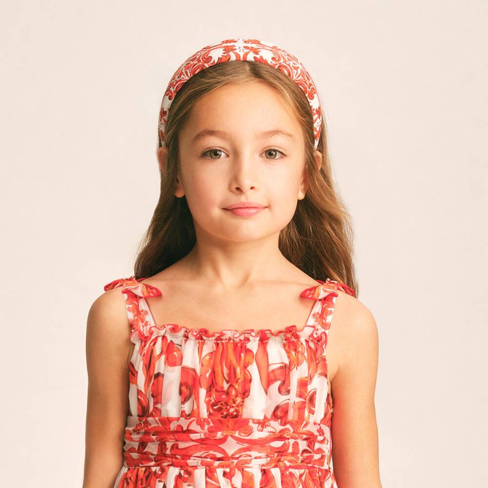Dolce & Gabbana-Girls Orange Majolica Print Hairband | Childrensalon