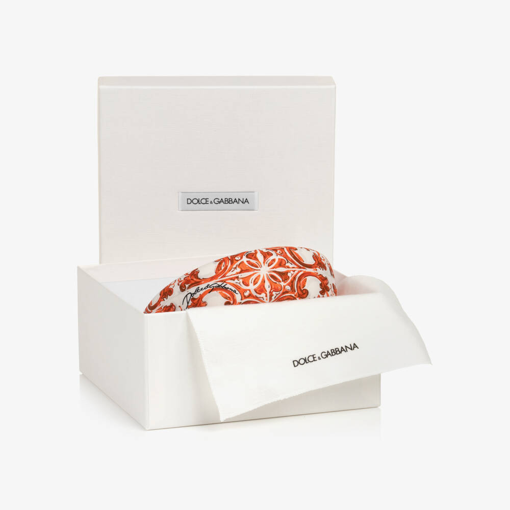 Dolce & Gabbana-Girls Orange Majolica Print Hairband | Childrensalon