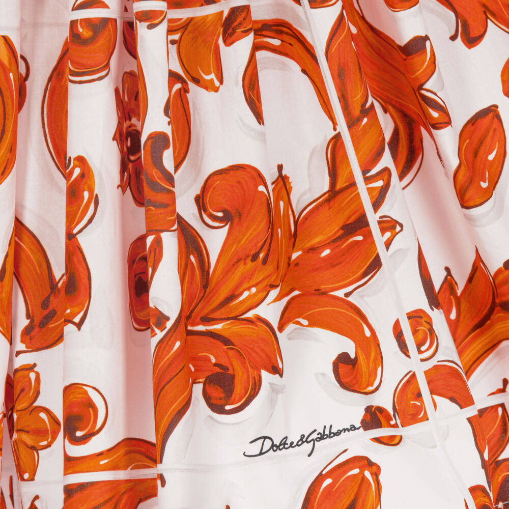 Dolce & Gabbana-Girls Orange Majolica Print Strappy Poplin Dress | Childrensalon
