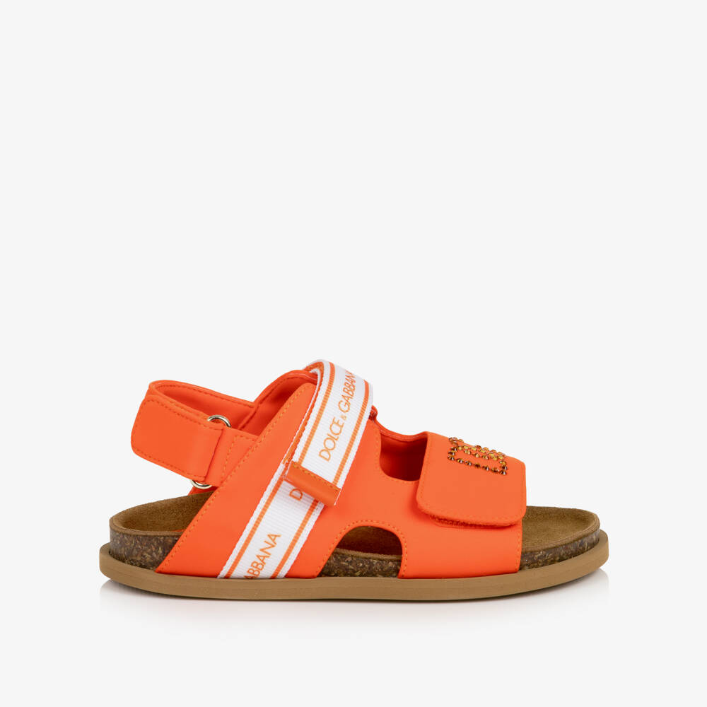 Dolce & Gabbana-Girls Orange Rhinestone DG Logo Sandals | Childrensalon