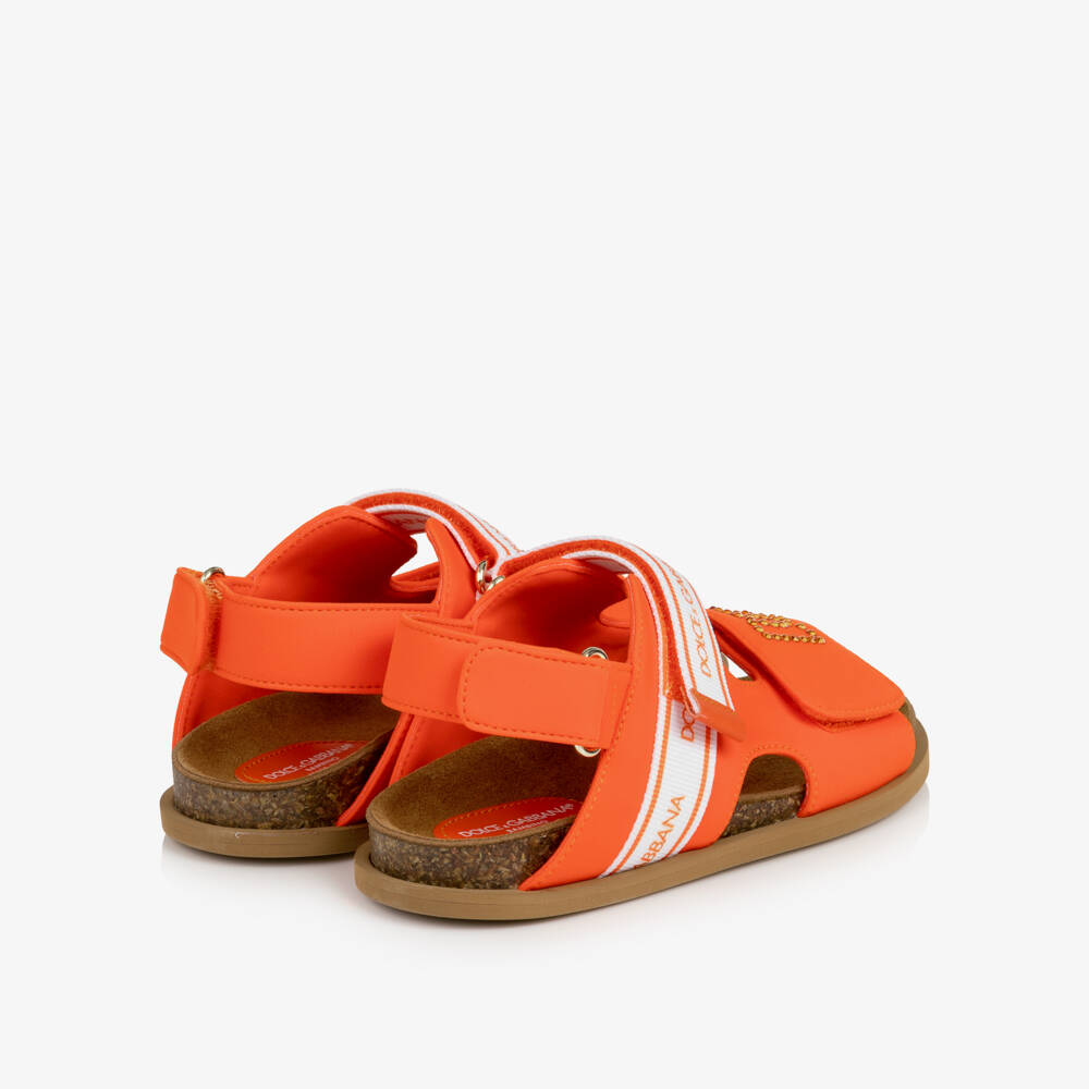 Dolce & Gabbana-Girls Orange Rhinestone DG Logo Sandals | Childrensalon