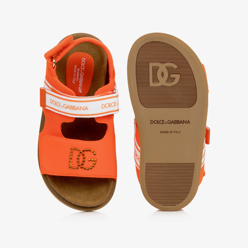 Dolce & Gabbana-Girls Orange Rhinestone DG Logo Sandals | Childrensalon