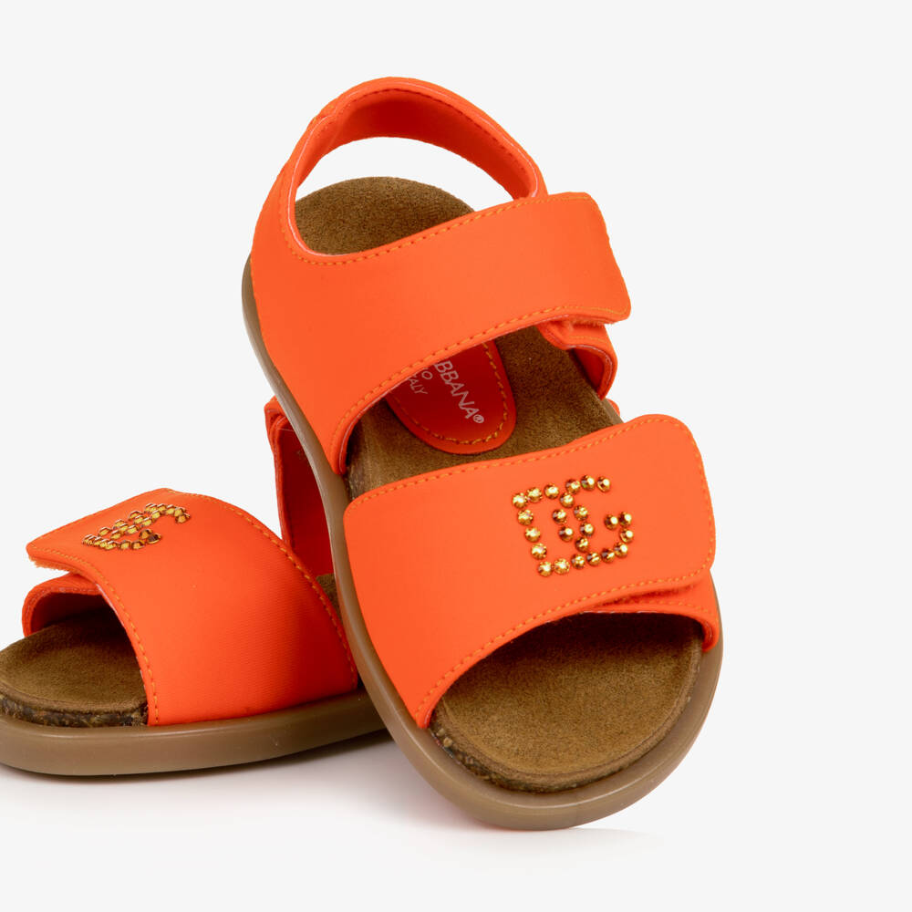 Dolce & Gabbana-Girls Orange Sandals with Diamante Monogram | Childrensalon