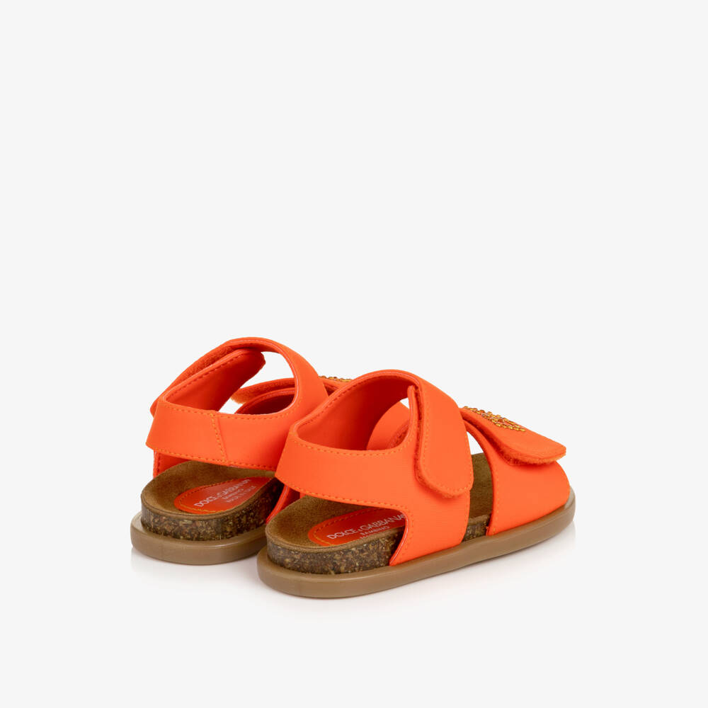 Dolce & Gabbana-Girls Orange Sandals with Diamante Monogram | Childrensalon