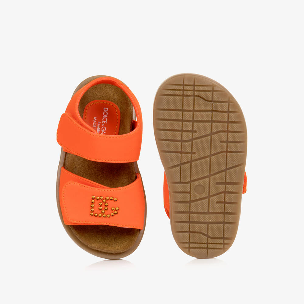 Dolce & Gabbana-Girls Orange Sandals with Diamante Monogram | Childrensalon