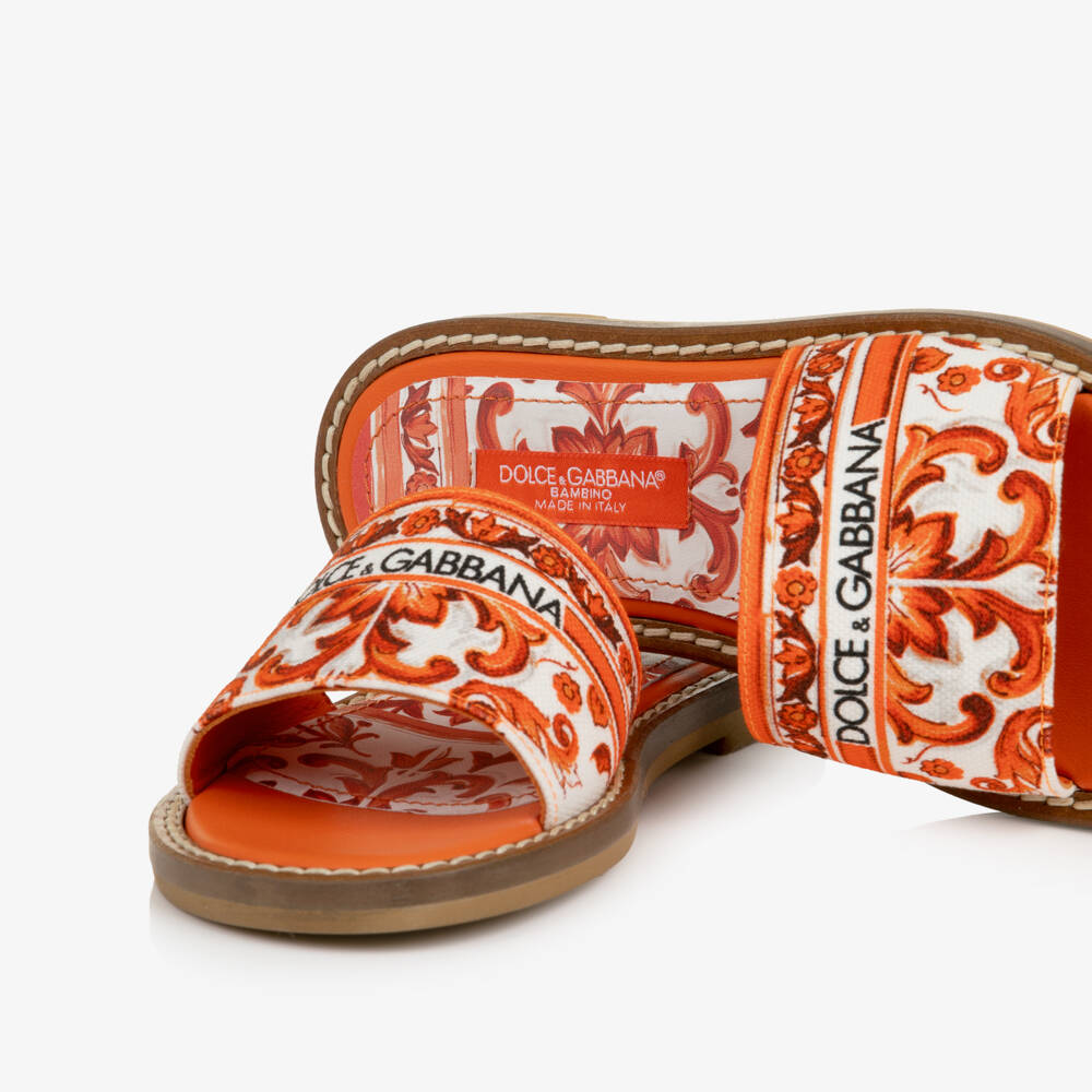Dolce & Gabbana-Girls Orange & White Majolica Sliders | Childrensalon