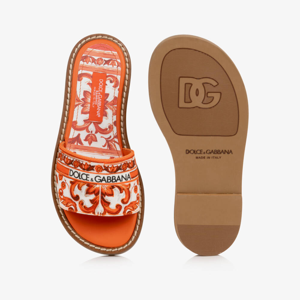 Dolce & Gabbana-Girls Orange & White Majolica Sliders | Childrensalon