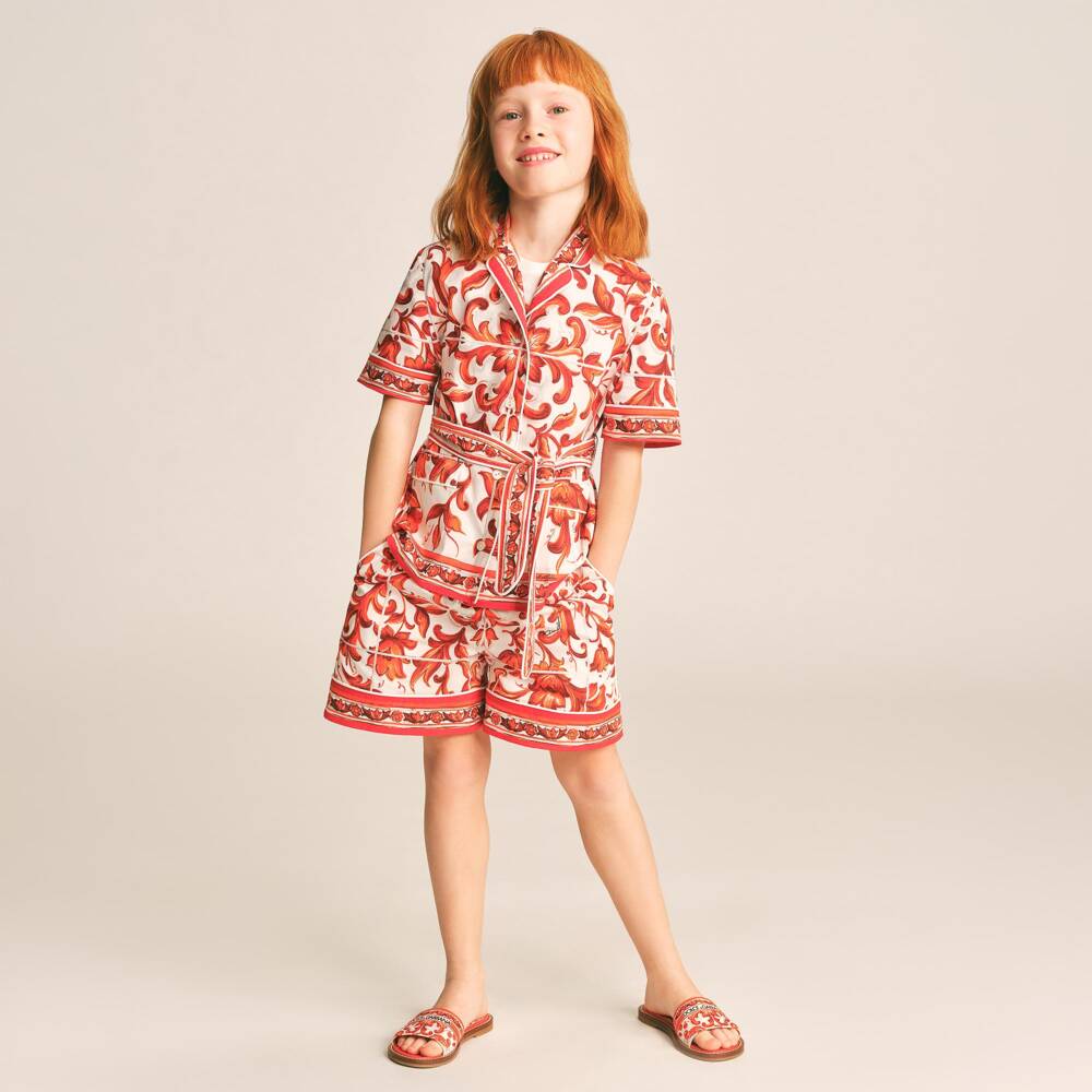Dolce & Gabbana-Girls Orange & White Majolica Sliders | Childrensalon