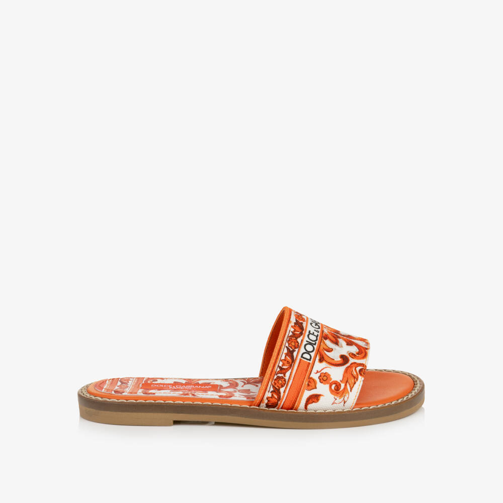 Dolce & Gabbana-Girls Orange & White Majolica Sliders | Childrensalon