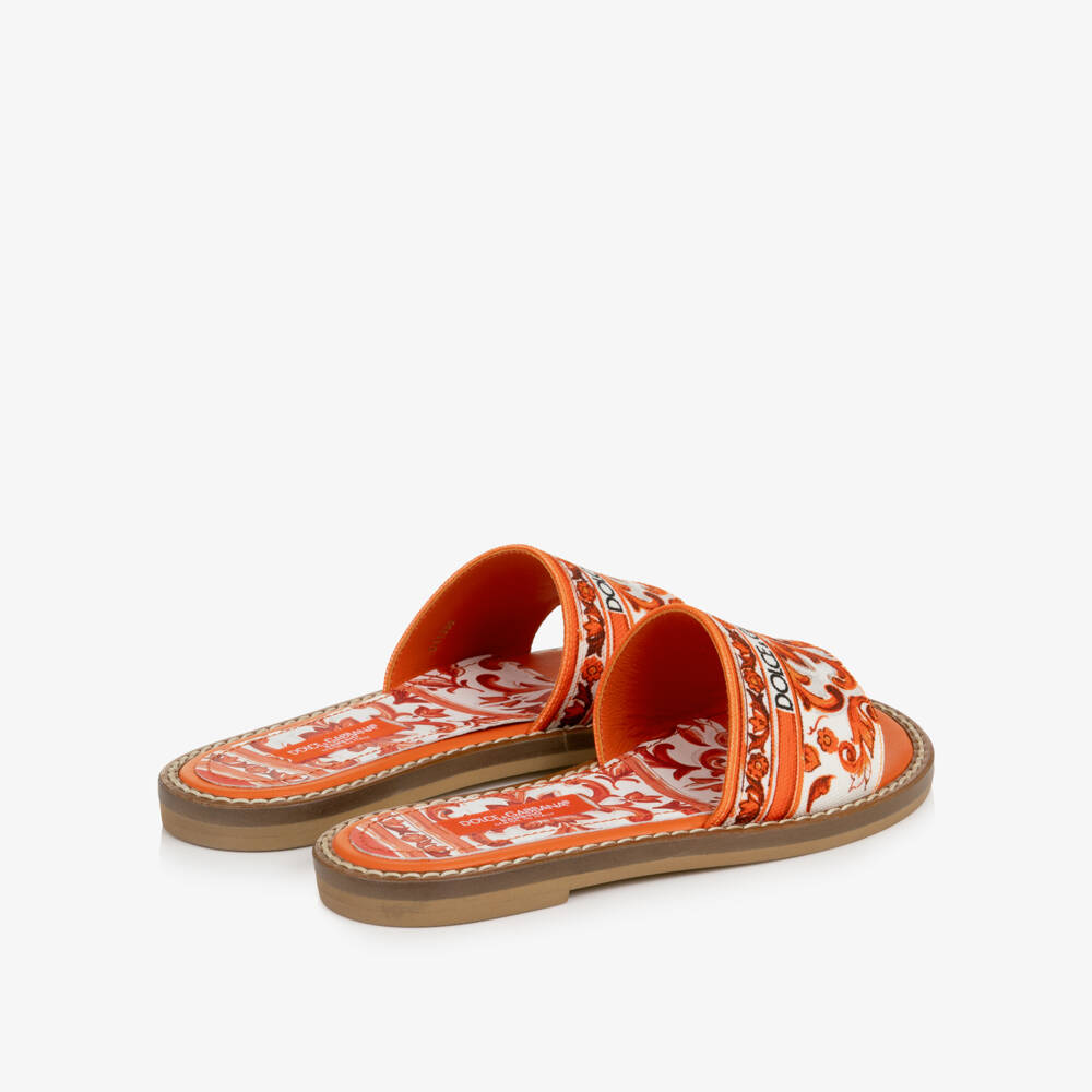 Dolce & Gabbana-Girls Orange & White Majolica Sliders | Childrensalon