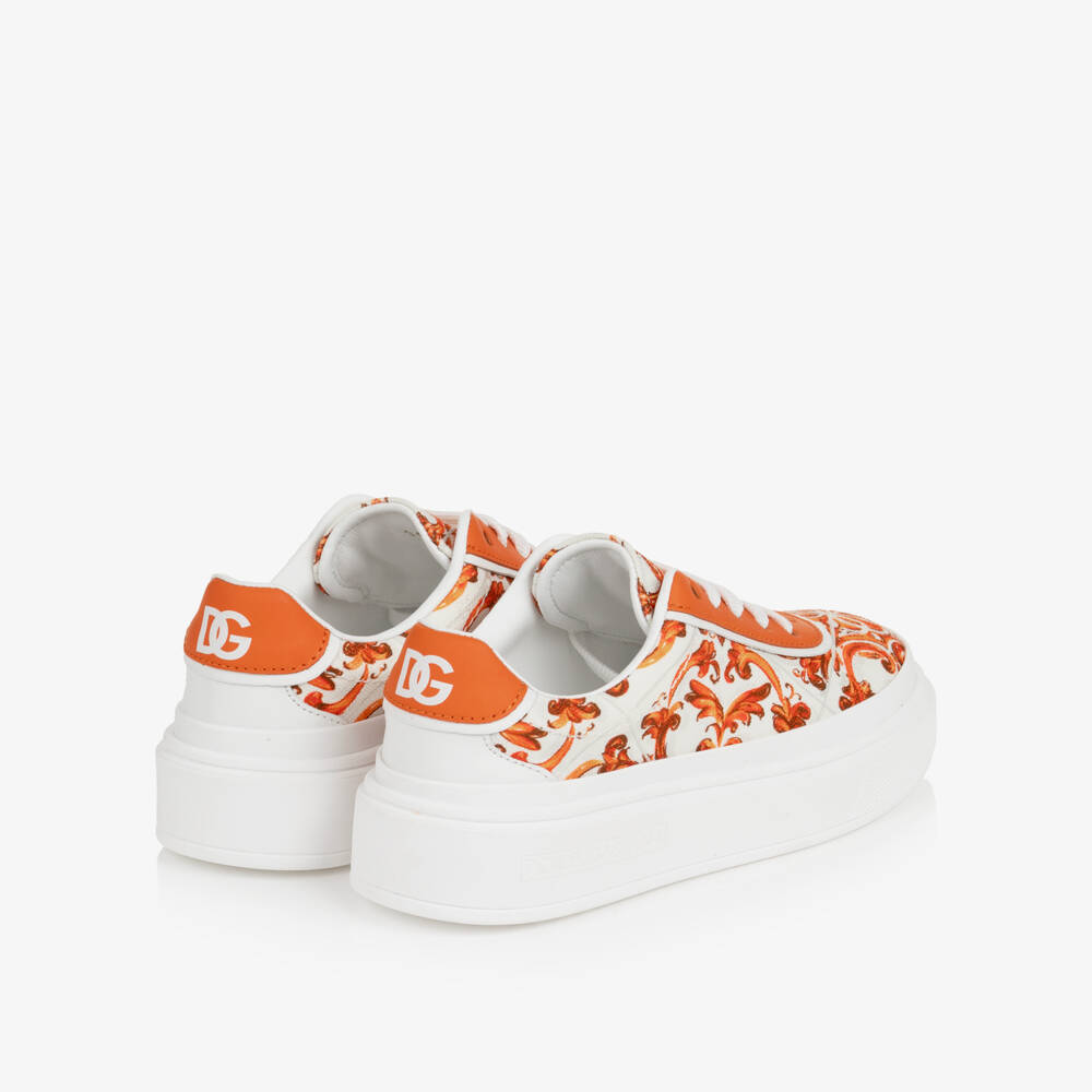 Dolce & Gabbana-Girls Orange & White Majolica Trainers | Childrensalon