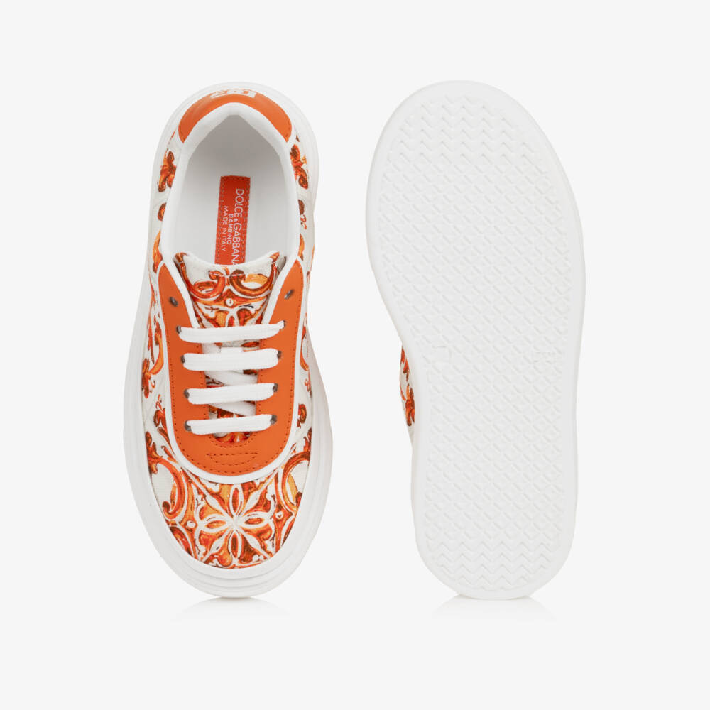 Dolce & Gabbana-Girls Orange & White Majolica Trainers | Childrensalon