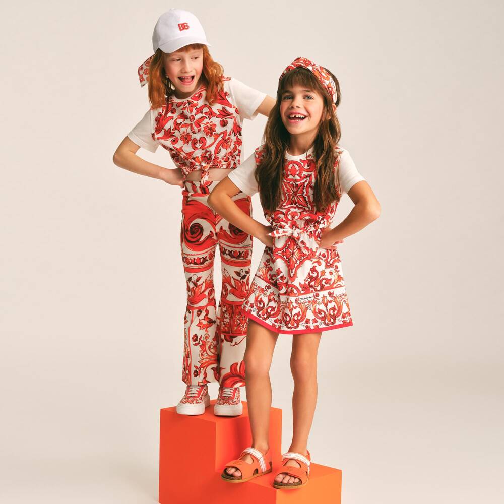 Dolce & Gabbana-Girls Orange & White Majolica Trainers | Childrensalon