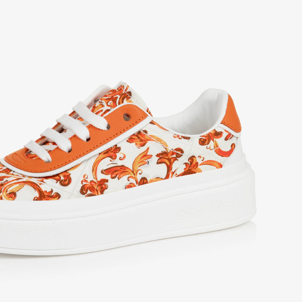Dolce & Gabbana-Girls Orange & White Majolica Trainers | Childrensalon