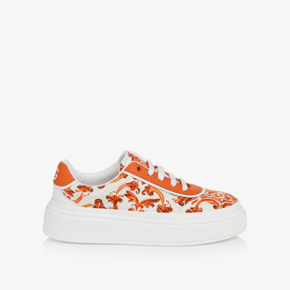 Dolce & Gabbana-Girls Orange & White Majolica Trainers | Childrensalon