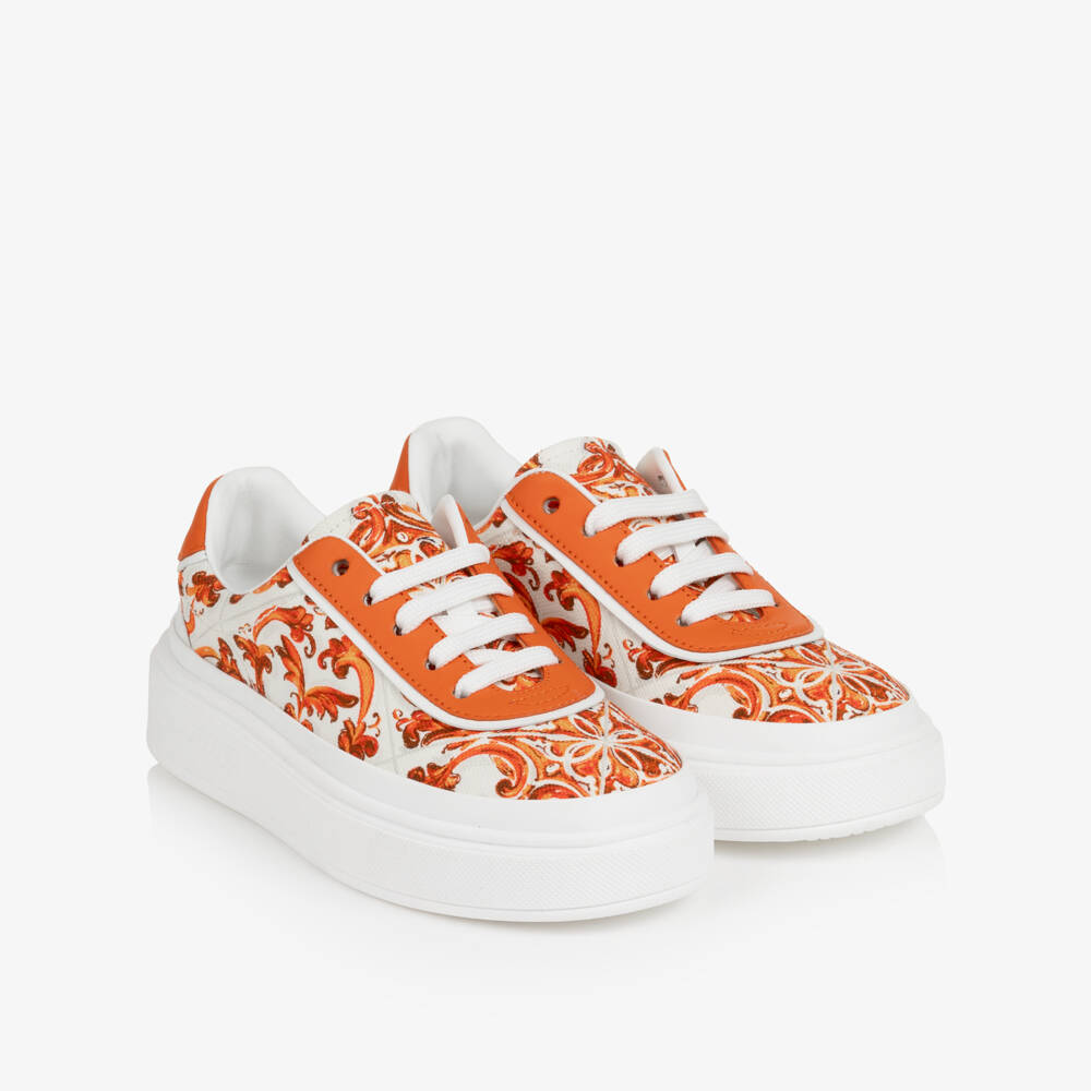 Dolce & Gabbana-Girls Orange & White Majolica Trainers | Childrensalon