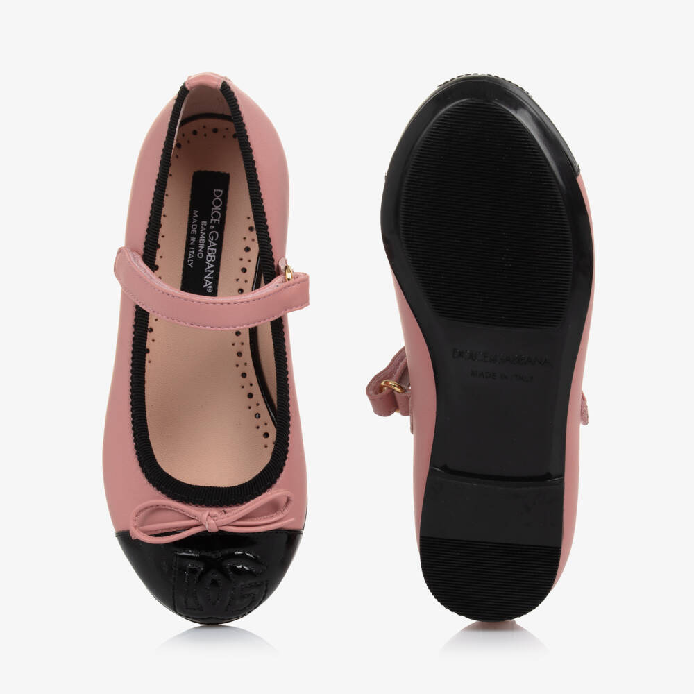 Dolce & Gabbana-Girls Pink & Black Leather Pumps | Childrensalon