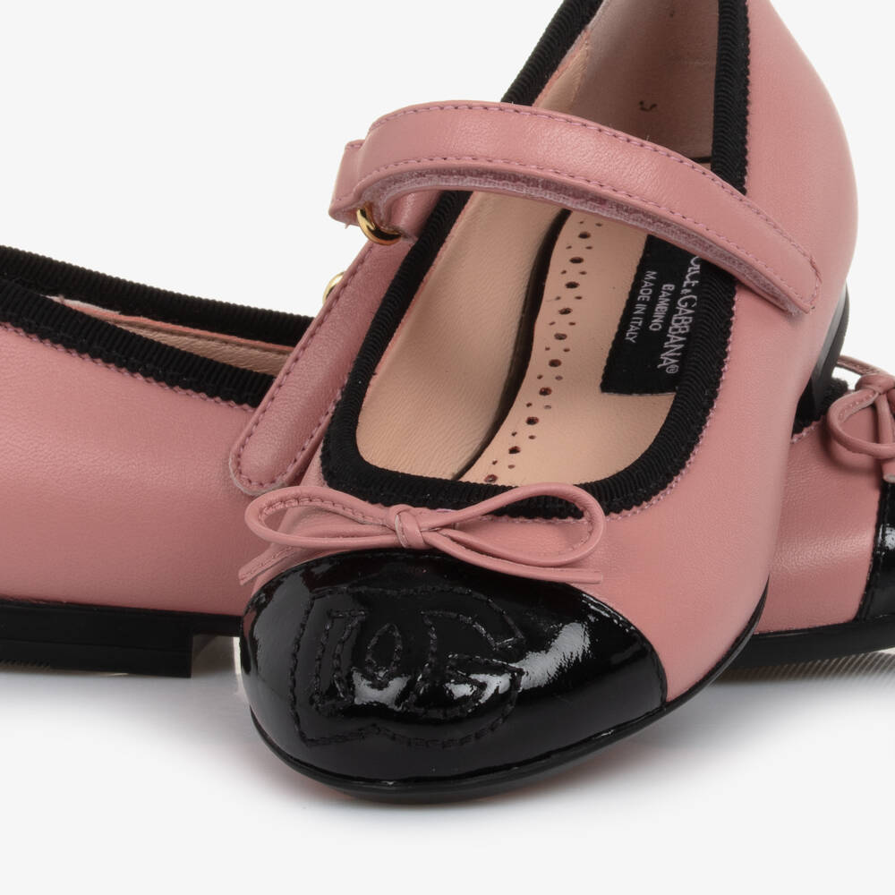 Dolce & Gabbana-Girls Pink & Black Leather Pumps | Childrensalon