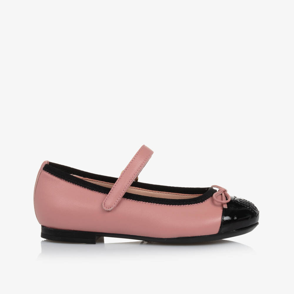 Dolce & Gabbana-Girls Pink & Black Leather Pumps | Childrensalon