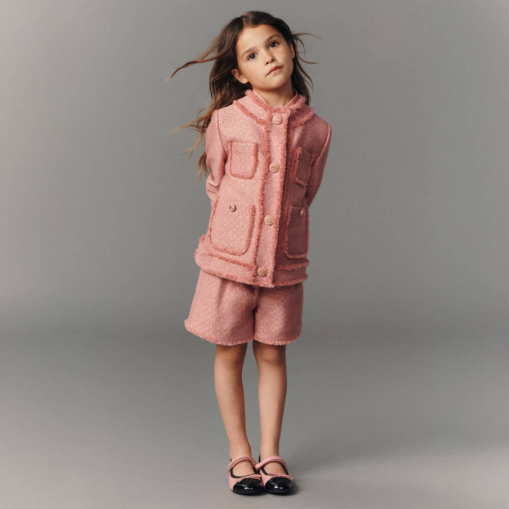 Dolce & Gabbana-Girls Pink & Black Leather Pumps | Childrensalon