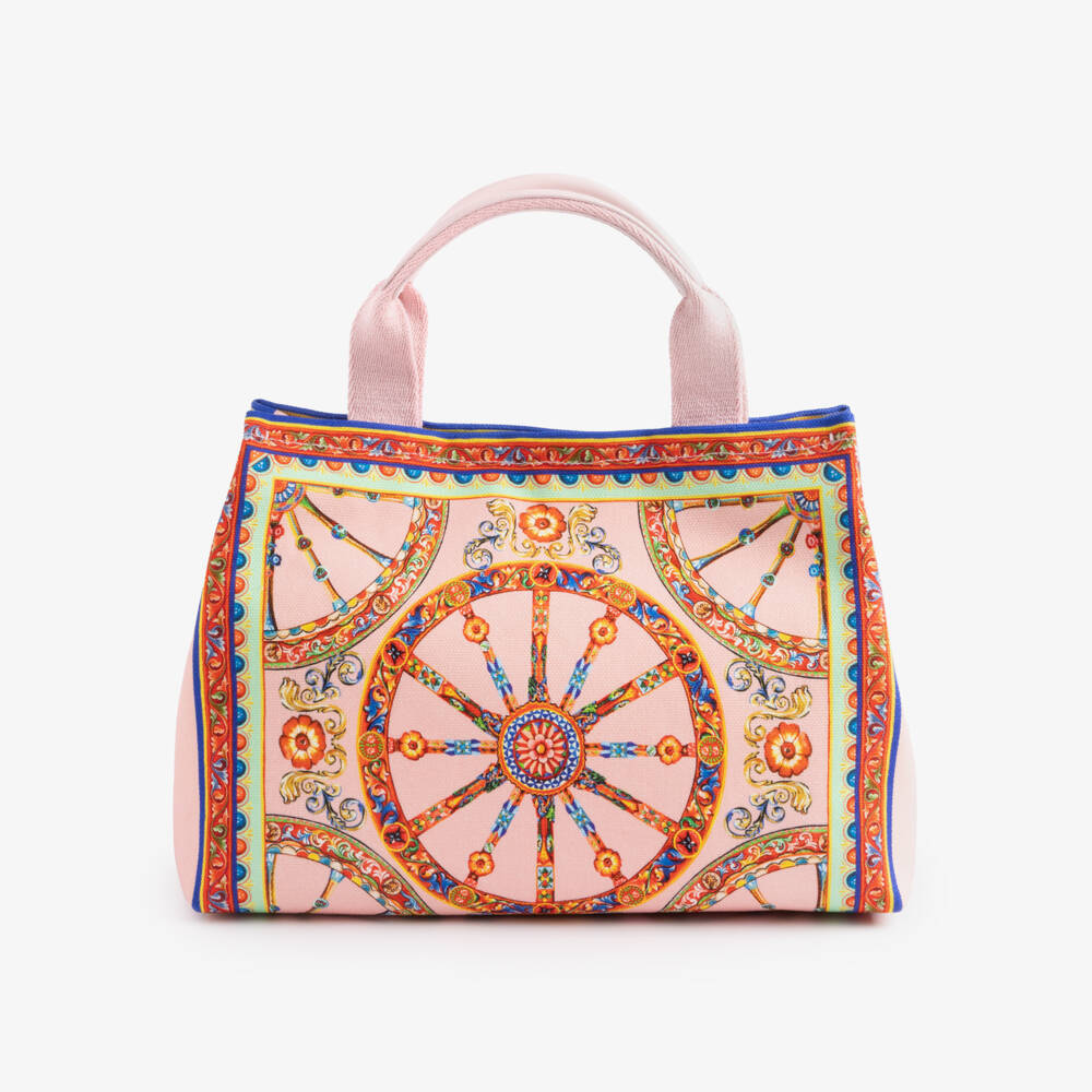 Dolce & Gabbana-Girls Pink Canvas Tote Bag in Carretto Print (26cm) | Childrensalon