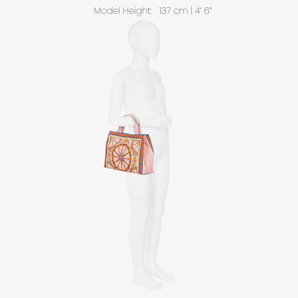 Dolce & Gabbana-Girls Pink Canvas Tote Bag in Carretto Print (26cm) | Childrensalon
