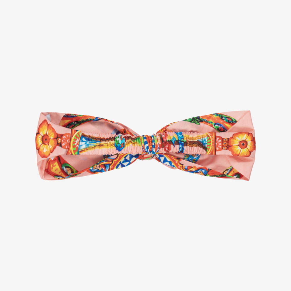 Dolce & Gabbana-Girls Pink Carretto Print Cotton Poplin Headband | Childrensalon