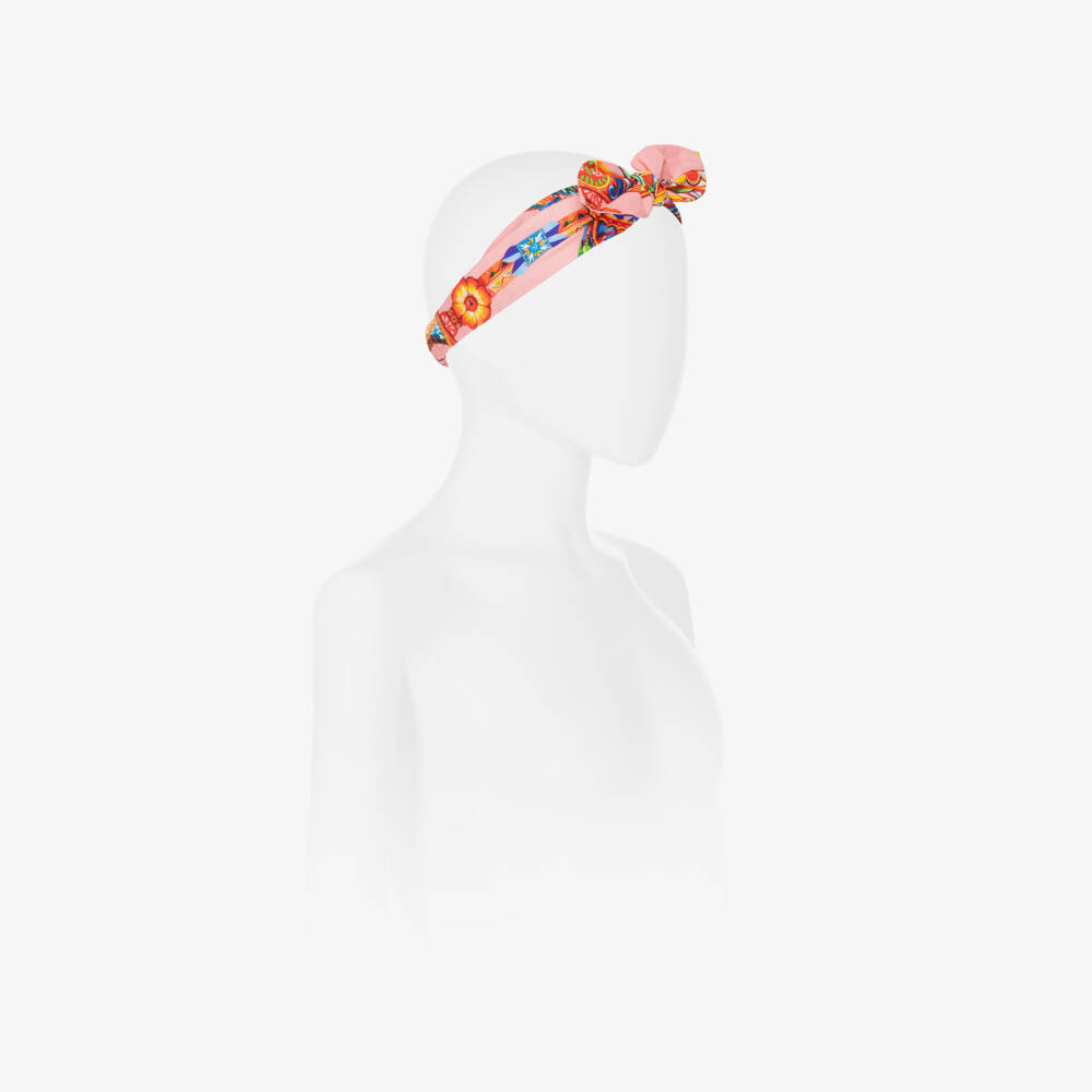 Dolce & Gabbana-Girls Pink Carretto Print Cotton Poplin Headband | Childrensalon