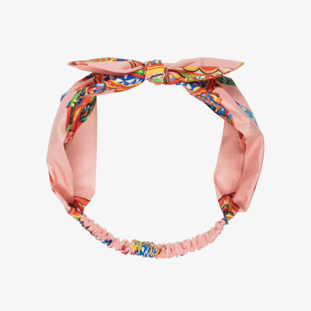 Dolce & Gabbana-Girls Pink Carretto Print Cotton Poplin Headband | Childrensalon