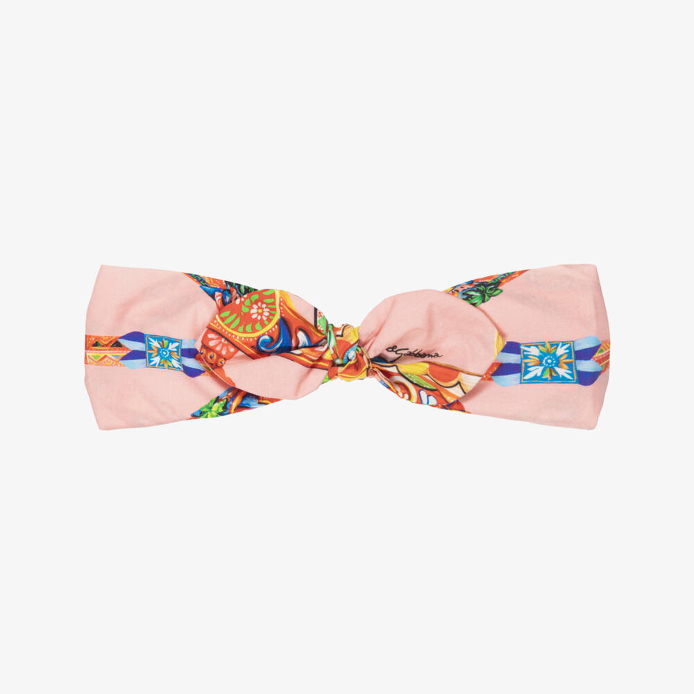 Dolce & Gabbana-Girls Pink Carretto Print Cotton Poplin Headband | Childrensalon