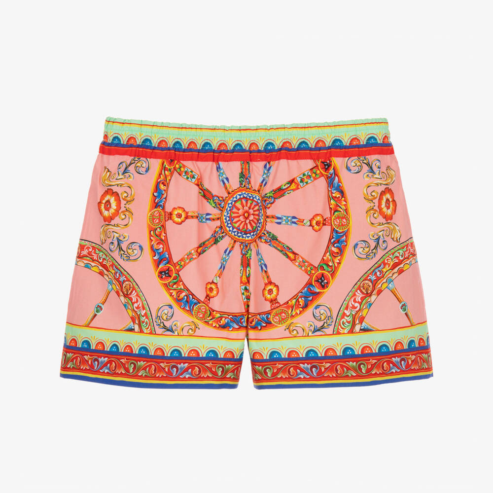 Dolce & Gabbana-Girls Pink Carretto Print Cotton Shorts | Childrensalon