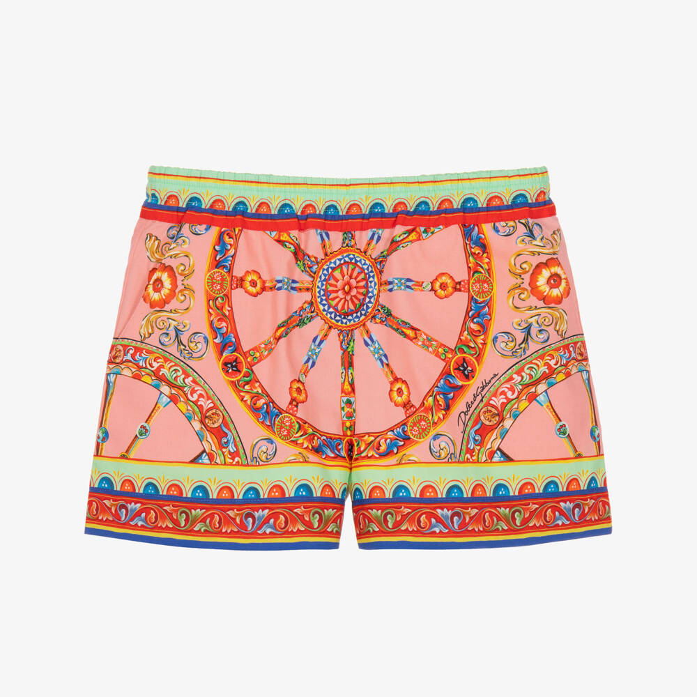 Dolce & Gabbana-Girls Pink Carretto Print Cotton Shorts | Childrensalon
