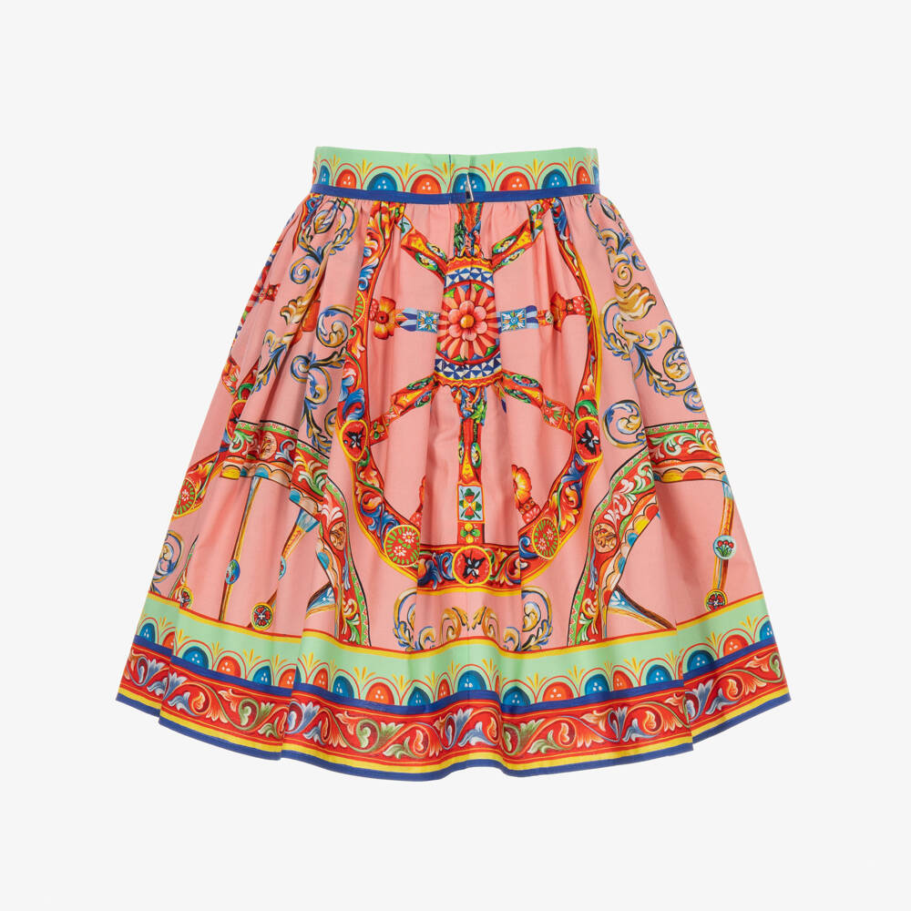 Dolce & Gabbana-Girls Pink Carretto Print Cotton Skirt | Childrensalon
