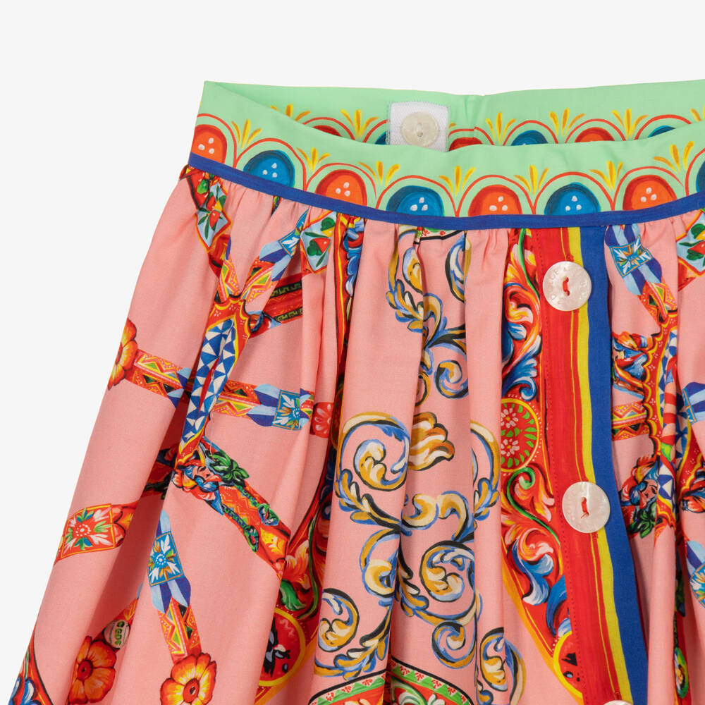 Dolce & Gabbana-Girls Pink Carretto Print Cotton Skirt | Childrensalon