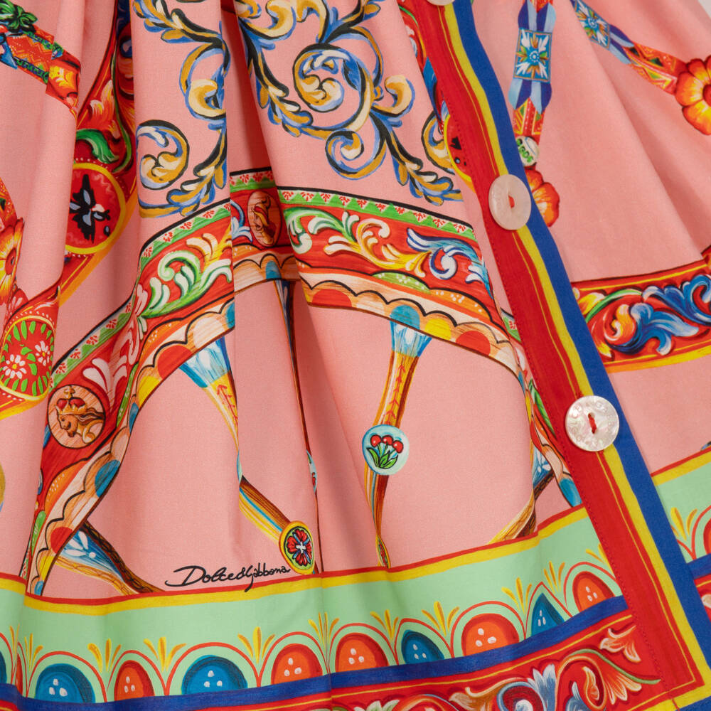 Dolce & Gabbana-Girls Pink Carretto Print Cotton Skirt | Childrensalon