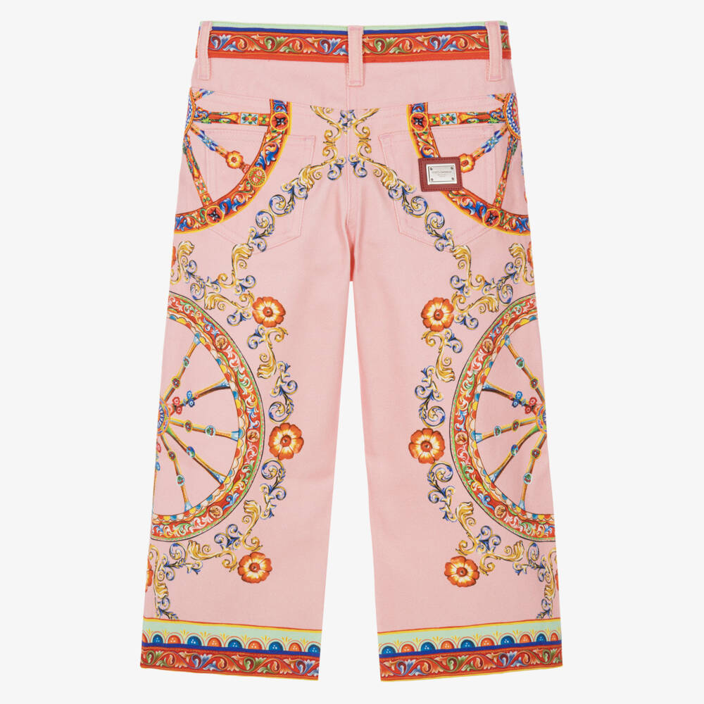 Dolce & Gabbana-Girls Pink Carretto Print Denim Jeans | Childrensalon