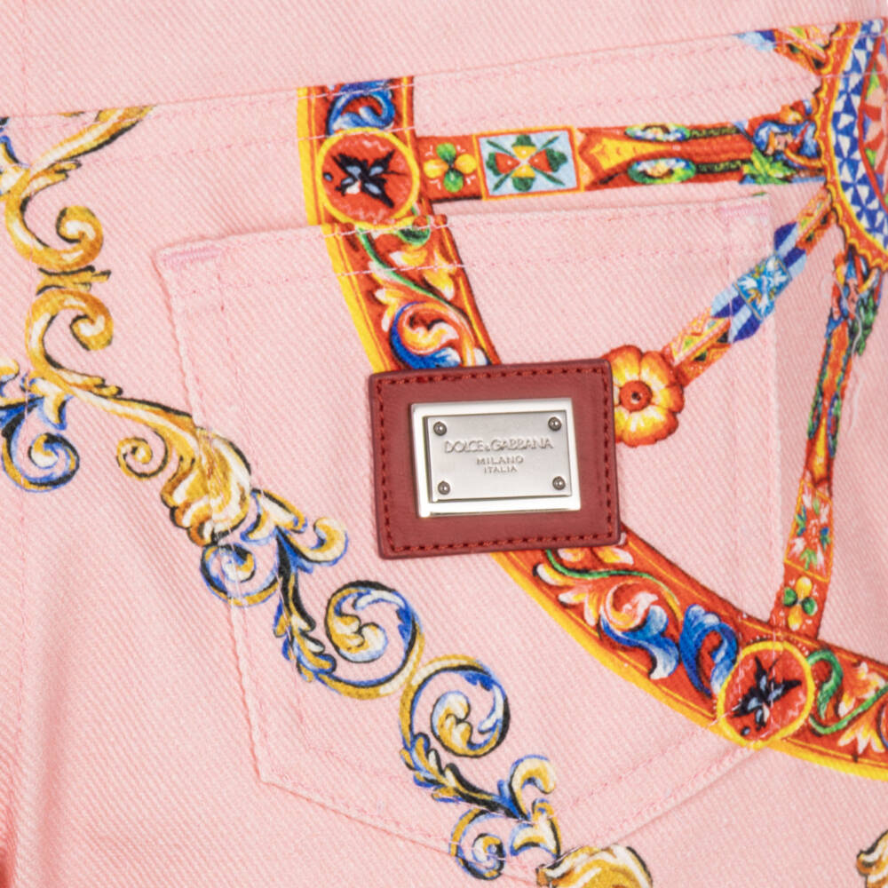 Dolce & Gabbana-Girls Pink Carretto Print Denim Jeans | Childrensalon