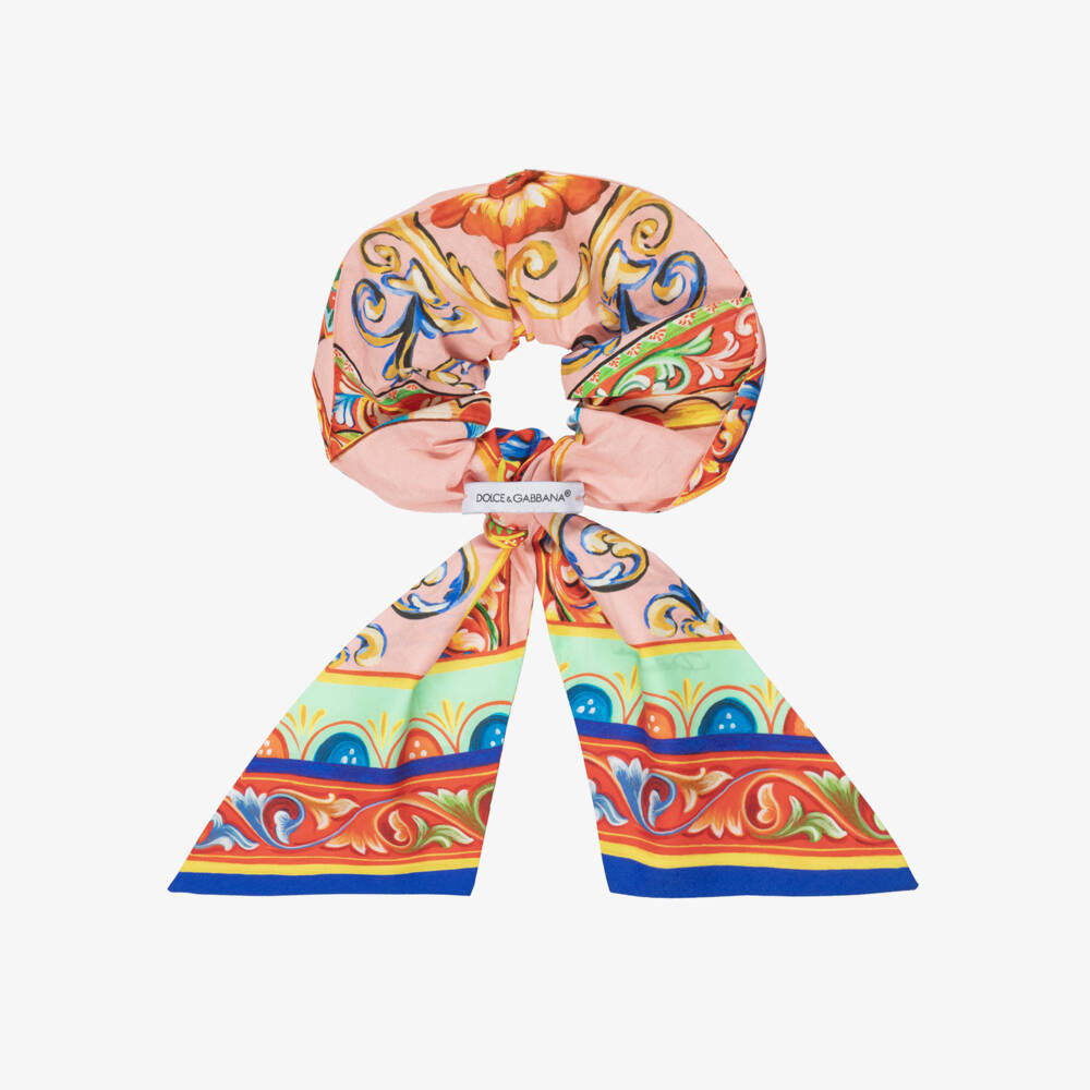 Dolce & Gabbana-Girls Pink Carretto Print Poplin Scrunchie | Childrensalon