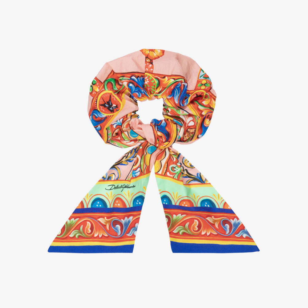 Dolce & Gabbana-Girls Pink Carretto Print Poplin Scrunchie | Childrensalon
